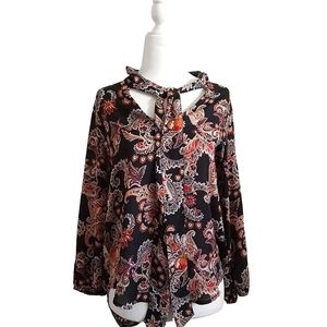 💐Lily White Fall Floral Paisley Tie Neck Blouse/Top
